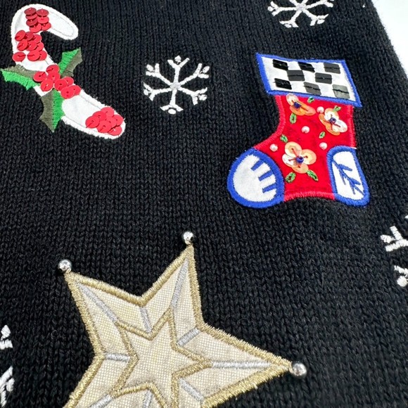 Vintage Bechamel Petites Sequenced Christmas Zippered Sweater Black Size PM - Picture 7 of 11